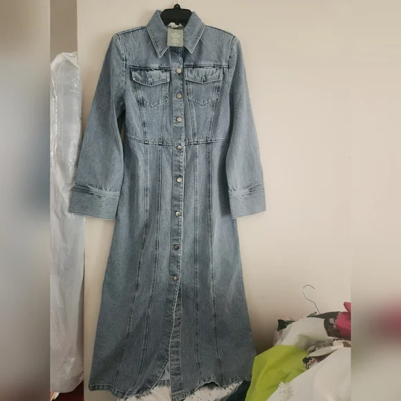 H&M denim maxi dress front buttons denim blue washed sz M BNWT - Picture 3 of 13